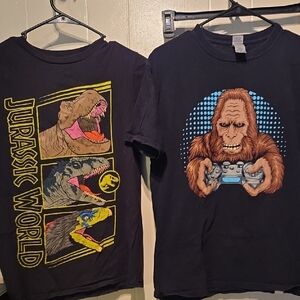 Gildan Black Kids T-Shirts with Dinosaur and Bigfoot Designs